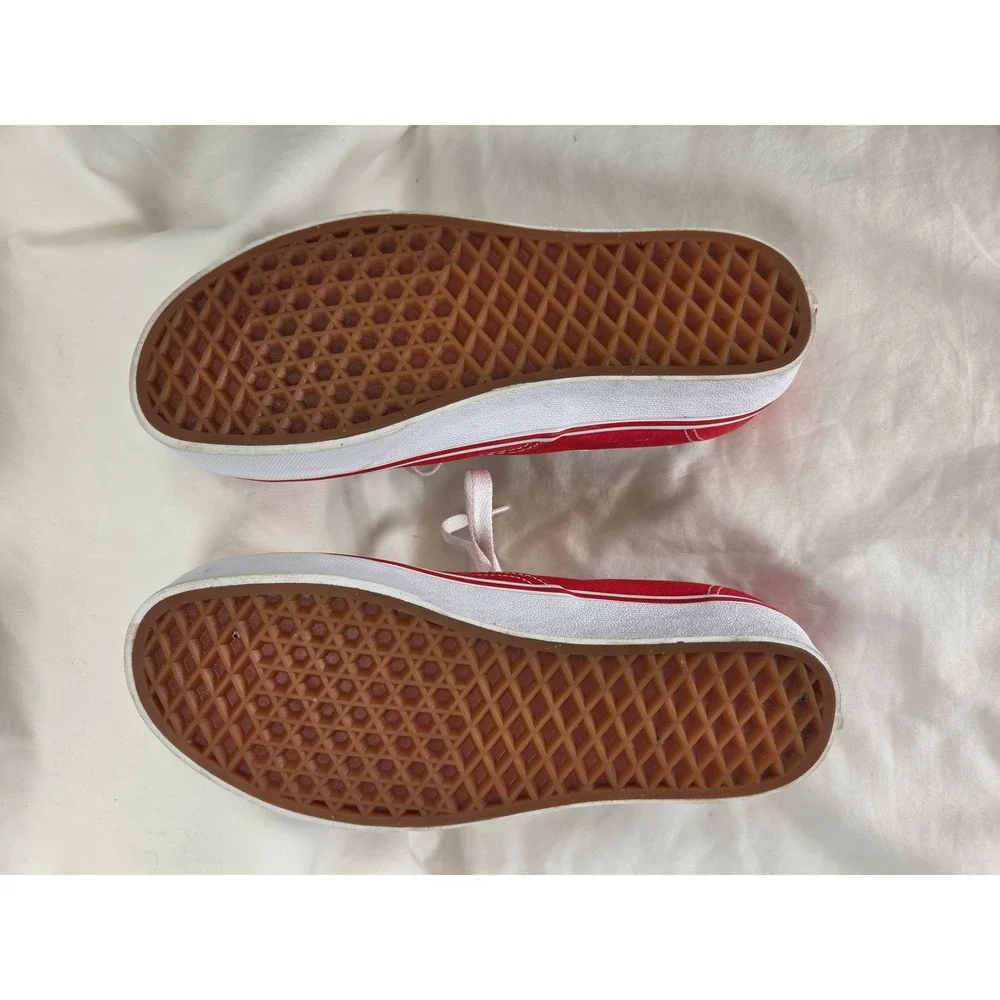 Authentic Original Red White VANS LowTop Canvas Shoe Men 5 Women 6.5 UK 4 EUC